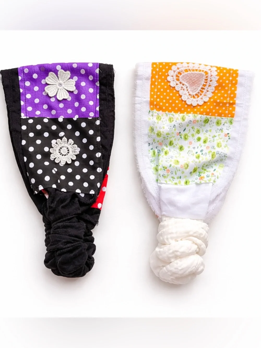 Boho Patchwork Lace Headbands Duo, Wide Fits All Cotton Linen Floral Hairbands